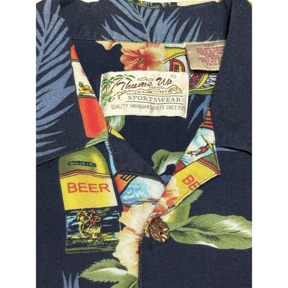 Thums Up Sportswear Vintage Hawaiian Shirt Mens Size‎ Large Beer Vacation Top - Picture 5 of 8